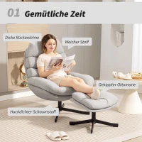 HOMCOM Relaxsessel mit Hocker Sessel Loungesessel mit Chenille-Stoff, Modern Fernsehsessel, 78 x 93 x 100 cm, Cremeweiß(m-4)
