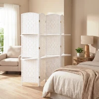 HOMCOM Paravent séparateur de pièce 4 panneaux 160 x170 cm avec 2 étagères, pliable, en bois(m-9)