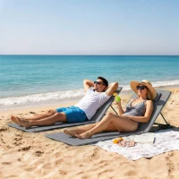 Outsunny Zestaw 2 mat plażowych z regulowanym oparciem, składane lekkie leżaki plażowe z poduszką i kieszenią na przechowywanie(m-2)