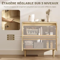 HOMCOM Buffet de cuisine meuble de rangement double portes avec 2 niveaux, façade en cannage 80 x 38 x 79 cm effet bois naturel(m-6)