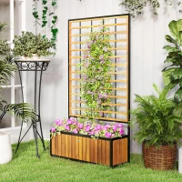 Outsunny Jardinière avec treillis lit surélevé de jardin trous de drainage en bois d'acacia acier  74 x 27 x 131 cm teck(m-10)