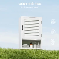 HOMCOM Armoire murale de salle de bain avec porte à lattes, étagère réglable et compartiment ouvert, 40x20x60cm, blanc(m-7)