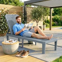 Outsunny Tumbona Reclinable de Jardín Exterior con Respaldo Ajustable en 4 Posiciones y Marco de PP 191x55x35,5 cm Gris Oscuro(m-8)