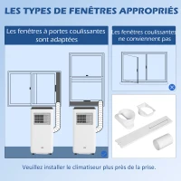 HOMCOM Climatiseur mobile 7000BTU 2kW 5 en 1 refroidissement, déshumidificateur, ventilateur, auto, mode nuit, 2 vitesses(m-9)