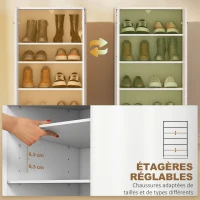 HOMCOM Meuble à chaussures 10 paires, armoire à chaussures à haute brillance 5 niveaux, étagères réglables, 55x36x108cm, blanc(m-5)