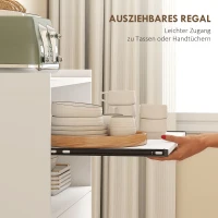 HOMCOM Mikrowellenschrank, Regal, Doppeltürschrank, Schublade, Rollen, Weiß(m-5)