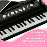 AIYAPLAY Piano enfant électronique 32 touches multifonctions avec micro haut parleur tabouret couvercle lumineux LED noir(m-8)