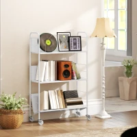 HOMCOM Bücherregal Aufbewahrungsregal mit 3 Ebenen, Rädern, Spielzeugregal für Schlafzimmer, 69 x 26 x 108 cm, Weiß(m-9)