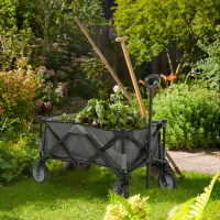 Outsunny Chariot de jardin pliable bâche amovible poignée télescopique inclinaison réglable 5 sacs 108 x 55 x 93 cm gris foncé(m-10)