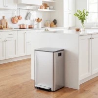 HOMCOM Mülleimer mit 2x30L Fächern, Soft-Close-Deckel, Fingerabdrucksicher, Edelstahl, Silber(m-2)