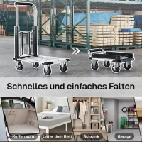 HOMCOM Faltbarer Handwagen, 150 kg Belastbarkeit, erweiterbare Fläche, höhenverstellbarer Griff, für Kisten, Metall, Schwarz(m-7)
