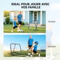 HOMCOM Filet de rebond de football rebondisseur de football ajustable pliable portable 4 piquets de fixations au sol filet de PE noir blanc 78 x 84 x 78 cm(m-7)