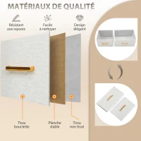 HOMCOM Commode 8 tiroirs en tissu bouclette, meuble de rangement avec 2 prises de courant, structure en acier 110x30x76cm crème(m-7)