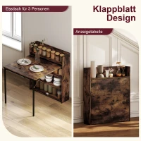 HOMCOM Esstisch Klappbar mit Regal, Industrie-Design, Platzsparend, Für Kleine Räume, 80x90x93cm, Rustikal-Braun(m-4)