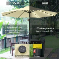 Outsunny Parasol de Jardin Extérieur Rond Ø 265 cm, Lumières LED Solaires, Manivelle Inclinable, Mât en Acier, 8 Baleines, Beige(m-4)