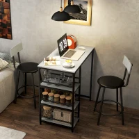 HOMCOM Ensemble table de bar avec 2 tabourets et étagères de rangement pour salle à manger, cuisine, gris et noir(m-10)