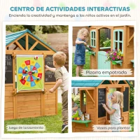 AIYAPLAY Casita Infantil Exterior e Interior de Madera con Barra de Snack Maceteros Pizarra Ventanas Tela para Tiro y 4 Pelotas(m-5)