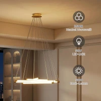 HOMCOM LED-Deckenlampe, 50W, 5 anpassbare Lichtrohre, anpassbar, Deckenleuchte für Wohnzimmer, Esszimmer, Küche, Gold+Weiß(m-5)