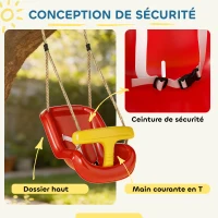 AIYAPLAY Balançoire pour enfants, balançoire bébé extérieure, dossier haut, barre de sécurité, hauteur ajustable, rouge et jaune(m-5)
