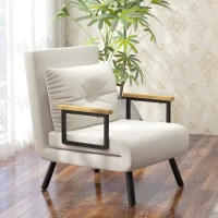 HOMCOM Relaxsessel im Skandidesign, Liegesessel, Lesesessel. ink. Kissen mit Knopfhefung, Cremeweiß(m-2)