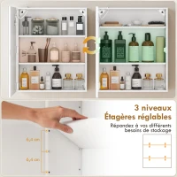 HOMCOM Armoire murale salle de bain avec miroir et éclairage LED, anti-buée, étagères réglables, 50 x 15 x 60 cm, blanc(m-6)