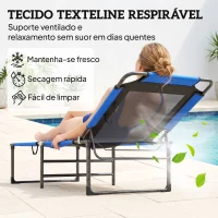 Outsunny Espreguiçadeira Dobrável com Encosto Ajustável em 4 Posições, Alças e Encosto de Textilene Suporta até 120 kg 175x58x68 cm Azul(m-6)
