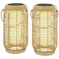 Outsunny Lot de 2 Lampadaire Extérieur Solaire en Résine Tressée Luminaire LED de Jardin en Acier Marche/Arrêt Automatique Sable(m-11)