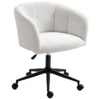HOMCOM Gepolsterter Bürostuhl mit Plüschbezug, Wannen-Design, rollbarer Schreibtischstuhl, Stahlbasis, Creme+Schwarz(m-10)