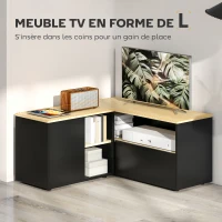 HOMCOM Meuble TV d'angle banc télévision jusqu'à 40 pouces avec 2 placards et 3 niches 90 x 90 x 45 cm chêne et noir(m-4)