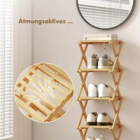 HOMCOM Schuhregal, klappbar Schuhständer mit 6 Ebenen aus Bambus, für max. 9 Paar Schuhe, 30 x 29 x 108 cm, Natur(m-7)