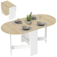 HOMCOM Table à manger pliante, table pliante cuisine ovale jusqu'à 6 personnes, pour petits espaces, salle à manger, bois naturel(m-11)