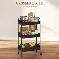 HOMCOM Mehrzweckwagen Rollwagen Küchenwagen, 3 Regale, 4 Rollen, 45 cm x 30,6 cm x 79 cm, Schwarz(m-4)