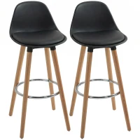 HOMCOM 2er-Set Barhocker Barstühle Skandi-Design, Fußtstütze, 43 cm x 43 cm x 91 cm, Natur + Schwarz(m-11)