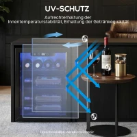 HOMCOM Weinkühler für 16 Flaschen, 48 L Kapazität, 4–16°C, Unterbau Kühlschrank für Getränke und Bier, mit Glastür, LED-Licht(m-8)