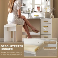 HOMCOM Schminktisch mit beleuchtetem Spiegel und gepolstertem Hocker, Schminkset mit 6 Schubladen und Ablagen, Weiß(m-6)