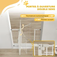 PawHut Barrière de sécurité pour chien extensible 74-100 cm fermeture automatique fixation par pression sans percer blanc(m-5)
