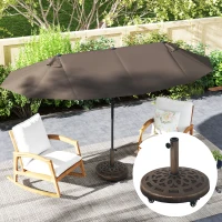 Outsunny Pied de parasol Rond, socle parasol extérieur en résine 21 kg, avec roues pour mât de Ø 32/38/48 mm, Ø 48 x 42 cm bronze(m-8)