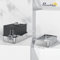 PawHut Bac à litière pour chat en acier inoxydable 85L grande capacité maison de toilette semi-fermée, 60 x 40 x 38 cm noir(m-3)