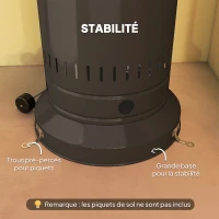 Outsunny chauffage exterieur terrasse, parasol chauffant gaz portable 11 KW niveaux de chauffe réglable 82x82x223cm noir(m-7)