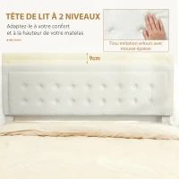 HOMCOM Cadre de lit double sommier coffre à vérins, tiroir à roulettes, tête de lit réglable capitonnée effet velours, crème(m-5)