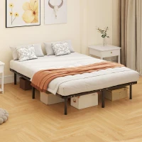 HOMCOM Cadre de lit 140 x 190 cm, lit 2 personnes en bois massif avec sommier à lattes et pied, rangement au-dessous, noir(m-7)