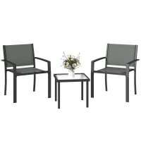 Outsunny Set terrazza 3 pezzi con sedie in textilene e tavolo vetro, Grigio chiaro(m-7)
