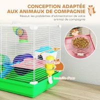 PawHut Cage à hamster rongeur 2 niveaux avec tunnel, biberon eau, roue, maisonnette, échelles 46 x 30 x 37 cm vert(m-5)