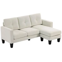 HOMCOM Sofá Chaise Longue Sofá em Forma de L Estofado em Poliéster Sofá de Canto Reversível 186x130x84 cm Creme(m-11)