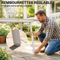 Outsunny Table de Jardin Rectangulaire pour 4-6 Personnes, Plateau en WPC et Cadre en Métal, Pieds Réglables, 140x80x75cm, Blanc(m-7)