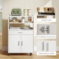 HOMCOM Mikrowellenschrank, Regal, Doppeltürschrank, Schublade, Rollen, Weiß(m-7)