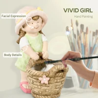 Outsunny Figurka ogrodowa "Dziewczynka z koszem na kwiaty", ozdoba ogrodowa, odporna na warunki atmosferyczne, 20 cm x 30 cm x 40 cm(m-5)