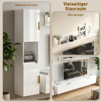 HOMCOM Schwebendes TV-Board mit Klapptüren Entertainment-Center Wandregal Schrank 180 cm Hochglanz Weiß(m-4)