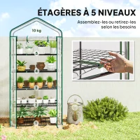 Outsunny Serre de jardin PVC avec étagères 5 niveaux, serre de balcon, châssis en acier, porte zippée, 90x49x193cm, transparent(m-5)