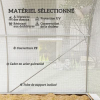 Outsunny Serre de jardin tunnel 13,5 m² 6 fenêtres, porte zippée enroulable châssis acier galvanisé, bâche PE 4,5 x 3 x 2 m blanc(m-4)